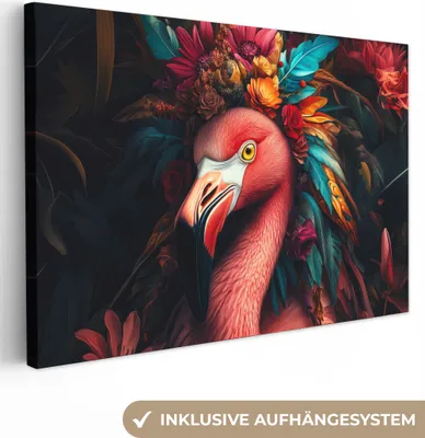 Obrázok produktu pre Obrazy na plátne 90x60 cm - Zvieratá, kvety - Plameniak, Obrazy Obývacia izba Moderné, nástenné dekorácie