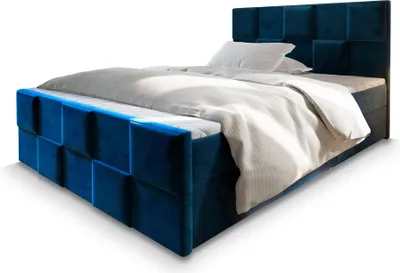 Produktbild von Masseno Boxspringbett MONA 160x200 cm Komplett-Set mit Bonell Matratze und Topper, Polsterbett mit Bettkästen -Blau, KRONOS 09