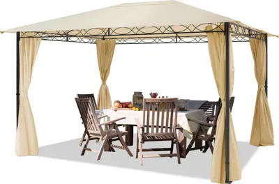Produktbild von Gartenpavillon 3x4 m wasserdicht Pavillon mit 4 Seitenteilen Gartenzelt ca. 180g/m² Dachplane in Creme