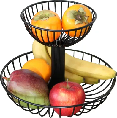 Image de bremermann Fruit Etagere, coupe à fruits, corbeille en fil métallique ronde, Ø env. 18 et 30 cm, noir mat