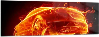 Produktbild von Bilder auf glas - Auto Feuer Illustration - 160x50cm - Glasbilder - Wandbilder - Kunstdruck - zum Aufhängen bereit - Wanddekoration aus Glas - Glas Bilder - Wandbild auf Glas - GAB160x50-0204