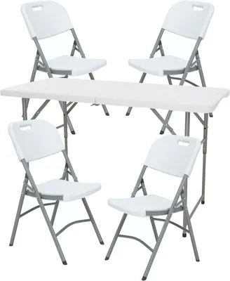 Productafbeelding van Klaptafel in hoogte verstelbaar van 122 x 60 x 50-74 cm en set met 4 klapstoelen van 51 x 45 x 85,5 cm, ideaal voor buiten