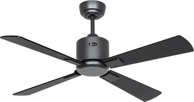 Imagen del producto de Ventilador de techo de bajo consumo con mando a distancia, modelo Eco Neo III, conexión WiFi, 103 cm de diámetro, color gris basalto, aspas negras/teca