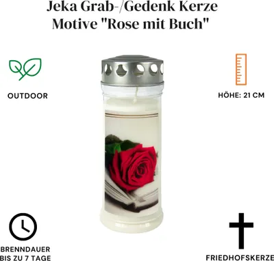 Produktbild von Wochenbrenner, Motiv-Grabkerze groß "Rose/Buch"