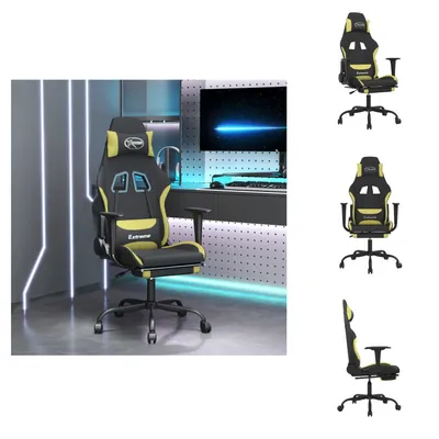 Produktbild von vidaXL Gaming-Stuhl mit Fußstütze Schwarz und Hellgrün Stoff -  Gaming-Sessel