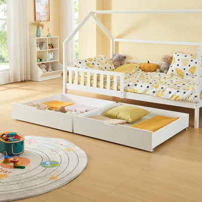 Produktbild von Bettkasten 2er Set ‘Ydre’ mit Rollen Holz 97,5 x 92 x 22 cm Weiß