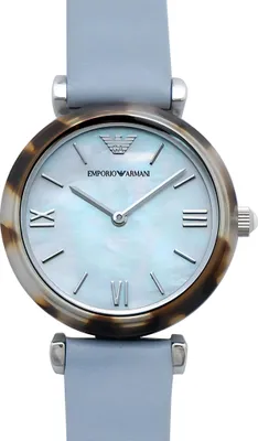 Produktbild von Emporio Armani Classic Damenuhr silber hellblau Lederarmband
