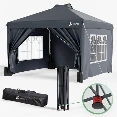 Image de Abri de jardin pliable 3 x 3 m, pavillon pop-up résistant aux intempéries avec protection UV et sac de transport.