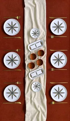 Produktbild von Hermia Concept, Frühstücksset (14 Teile), 100% Keramik, 6 Servierplatten (20 x 20 cm), 2 Platten (20 x 6 x 3 cm), 2 große Schalen (12 x 12 x 3 cm), 4 Schalen (6 x 6 cm) | Spülmaschinen- und mikrowellenfest, ideal für jeden Frühstückstisch.