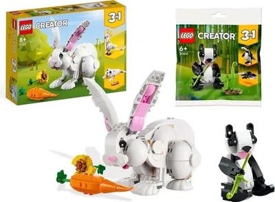 Produktbild von SET: LEGO Creator 3-in-1: Pandabär (30641) + Weißer Hase (31133) - Robbe Kakadu Osterhase