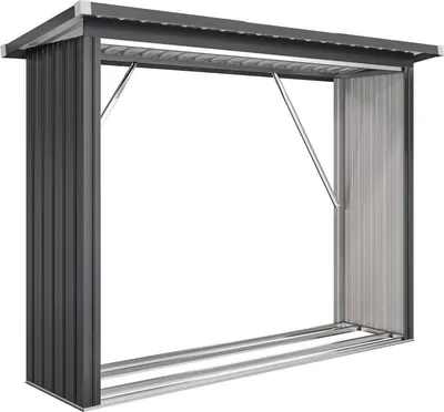Produktbild von Brennholzschuppen, Feuerholzunterstand, Stahl, erhöhter Boden, Schrägdach, 213 x 66,5 x 150 cm, Dunkelgrau