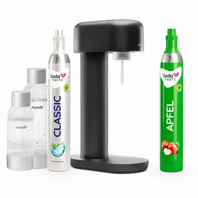 Image de Offre économique : Ruby Appareil à gazéifier l'eau (noir) + cylindre de CO2 Pomme