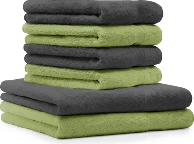 Produktbild von Betz 6-tlg. Handtuch-Set PREMIUM - 2 Liegetücher 4 Handtücher 100% Baumwolle  Farbe: anthrazit und apfelgrün