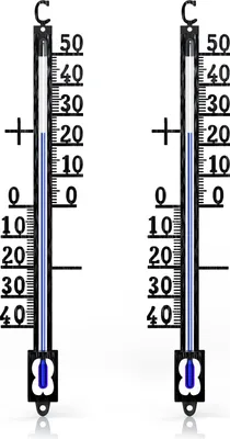 Immagine prodotto di BEARWARE 2x termometro analogico in metallo, stazione meteorologica da esterno resistente alle intemperie, campo di misura da -40° a +50° C - design classico