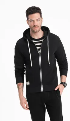 Imagen del producto de Ombre Clothing: Sudadera con cremallera para hombre, color negro, talla S