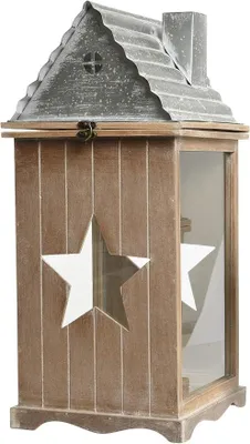 Imagen del producto de Lámpara decorativa para jardín, lámpara de mesa, farol de jardín de madera/metal con forma de casa, disponible en 2 tamaños (grande: aproximadamente 27,5 x 60 cm de alto)