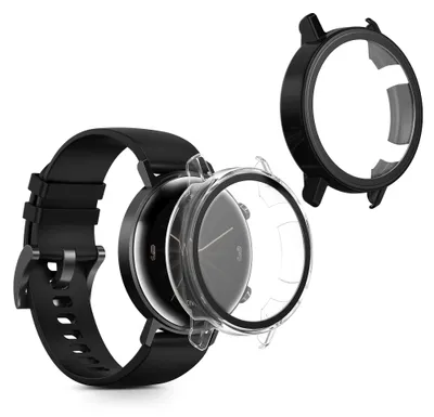 Produktbild von kwmobile 2x Glas Hülle für Huawei Watch GT2 (42mm) Schutzhülle - Fullbody Fitnesstracker Case Set aus Glas - Transparent Schwarz