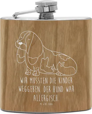 Produktbild von Mr. & Mrs. Panda Flachmann Hund Basset Hound - Transparent - Geschenk, edelstahl, feldflasche, Lustig, Süß, Holz, Hundebesitzer, taschenflasche
