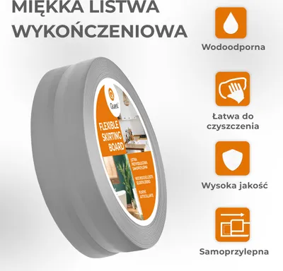 Zdjęcie produktu dla QUEST Listwa wykończeniowa PCV 30x30mm, 20m, samoprzylepna, elastyczna, miękka taśma dekoracyjna, szary
