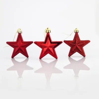 Obrázek produktu pro Eurolamp Vánoční ozdoby plastové červené hvězdy, 6,5 cm, set 12 ks