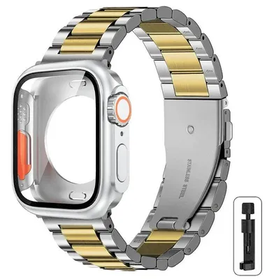 Produktbild von Armband mit Gehäuse - APB1494 - Edelstahl - Vollständiger Schutz - Kompatibel mit Series 9/8/7 - 45 mm - Silber/Gold