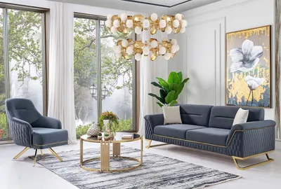 Zdjęcie produktu dla Niebieski zestaw do salonu designerska sofa nowoczesny fotel JVmoebel