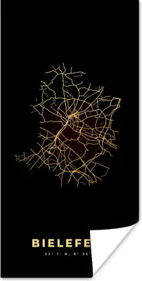 Produktbild von MuchoWow® Poster Karte - Schwarz und Gold - Bielefeld - Stadtplan - Karte 60x120 cm - Wandschmuck
