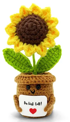 Positive Sonnenblume aus Wolle mit Karte - Mutmacher-Geschenk