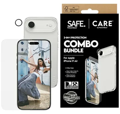 Image de PanzerGlass SAFE. | CARE™ by ® 3-in-1 Combo Bundle iPhone Air, Apple, Apple - iPhone Air, Application à sec, Résistant aux rayures, Résistant aux chocs, Transparent, 1 pièce