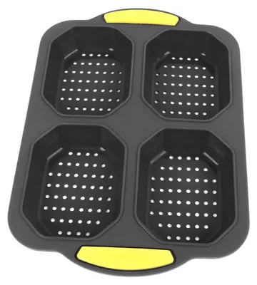 Image de Moule à pain en silicone à 4 compartiments pour la cuisson de baguettes, de petits pains à hot-dog et autres pains ; antiadhésif, lavable au lave-vaisselle, résistant à la chaleur