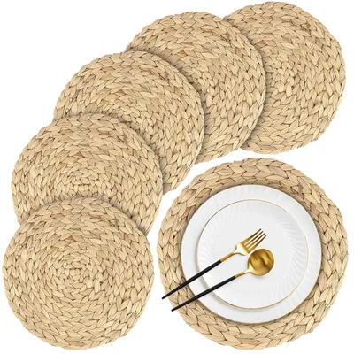 6 runde Hyazinthen Platzsets, 25 cm, handgeflochten, für Esstisch