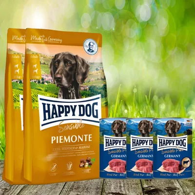 Produktbild von Happy Dog Sensible Piemonte 2 x 10 kg + Happy Dog Sensible Pure Germany 3 x 400 g