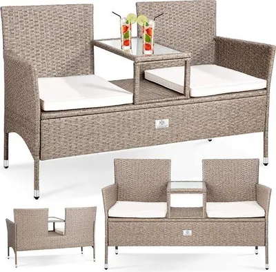 Produktbild von Famanu Balkon Loungeset Beige - Inklusive Tisch und Kissen - 133x55x84cm