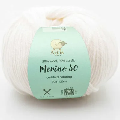 Obrázek produktu pro Příze Merino 50 Art'is: 50 % vlna, 50 %.Polyakryl |  barvy (1 bílá)