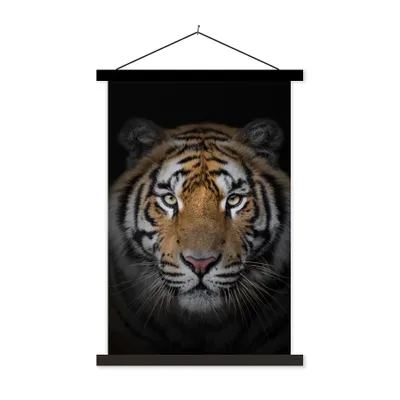 Produktbild von MuchoWow® Textilposter Tiger - Wildtiere - Porträt - Schwarz - Tiere 120x180 cm mit schwarzem Rahmen - Fotos
