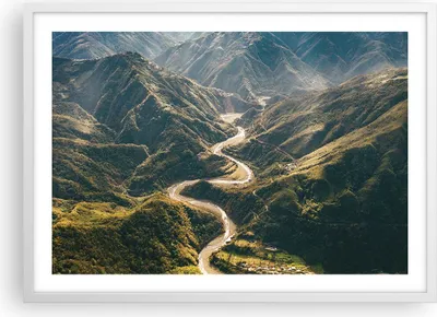 Produktbild von Gerahmtes Poster - Weißer Rahmen - Berge Weg Wald - 70x50 cm - Wand Bild - Wanddeko - Wandbilder - Kunstposter - Wandposter - Bilderrahmen - Bilder - Kunstdruck - Wanddekoration - P2WAA70x50-4700