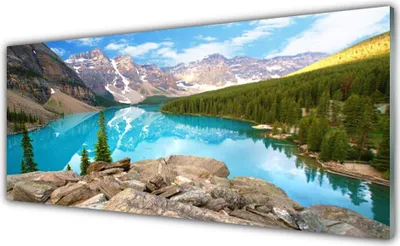 Produktbild von Glasbilder 125x50 Wandbild Druck auf Glas Gebirge See Wald Natur