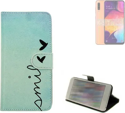 Produktbild von K-S-Trade Schutz Hülle Handy Hülle kompatibel mit Samsung Galaxy A50 Hülle Handyhülle cover bookstyle Etui Handyhülle ''smile'' türkis