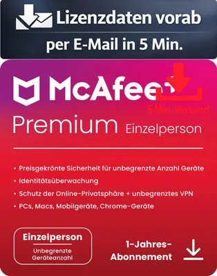 Produktbild von McAfee+ Premium Individual Security (1 User - 1 Jahr) ESD Antivirus Sicherheit 5 Min. Versand als Download per Mail