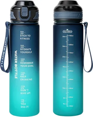 Produktbild von Sporttrinkflasche 1000 ml, saphirgrün, BPA-frei, mit Zeitmarkierung, für Fitnessstudio