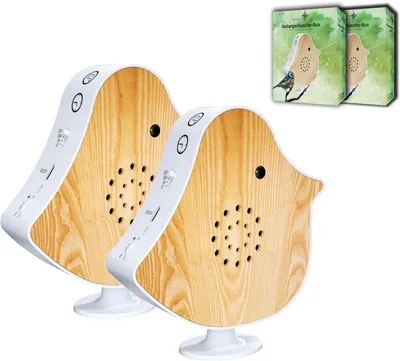 Produktbild von Northpoint Naturgeräusche Box Vogel Sound Box Echtholz Bewegungsmelder USB-C Weißescher 2er-Set