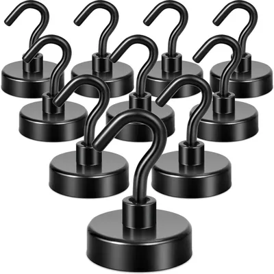 Obrázek produktu pro Magnetické háčky, nosnost 30 kg, černá barva, balení 10 kusů