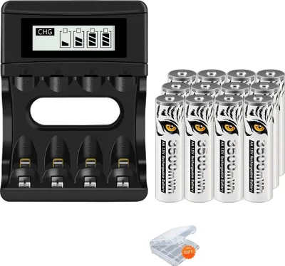 Image de Piles rechargeables au lithium-ion, 3500mAh AA, 12AA et chargeur
