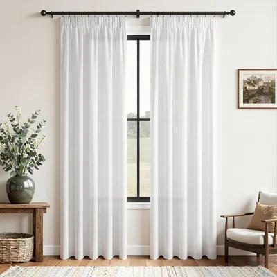 Productafbeelding van Gordijnen 225 x 140 cm, set van 2, wit, semi-transparant, voor woonkamer