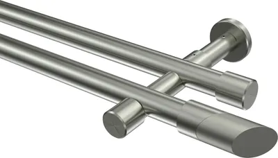 Produktbild von Interdeco Gardinenstange / Vorhangstange Edelstahl-Optik, Typ Prestige Verano (Schräge Bicolor) ohne Ringe, 20 mm Ø 2-läufig, 140 cm