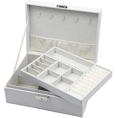 Productafbeelding van Sierdoosje voor dames, kunstleer, groot, wit, met sleutel afsluitbaar, 23x17x8,5 cm