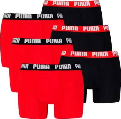 Produktbild von PUMA Herren Boxershorts, 6er Pack - Everyday Basic Boxers 6P, Baumwolle Stretch, einfarbig Schwarz/Rot XL