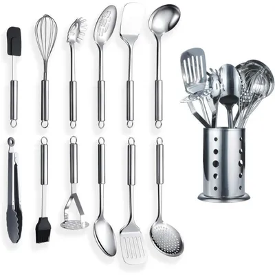 Immagine prodotto di Set di utensili da cucina in acciaio inossidabile, 13 pezzi, con supporto