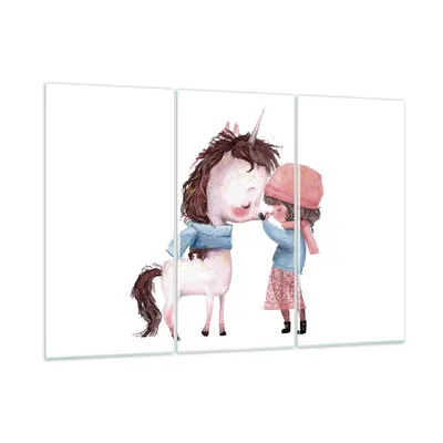 Produktbild von Bilder auf glas - 3 Teile - Einhorn Mädchen Kinder - 165x110cm - Glasbilder - Wandbilder - Bilder - zum Aufhängen bereit - Wanddekoration aus Glas - Glas Bilder - Wandbild auf Glas - GCE165x110-4733