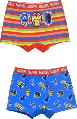Produktbild von Avengers Jungen Boxershort Unterwäsche Unterhose 2er Set Gestreift + Blau, Größe Kids:116-128